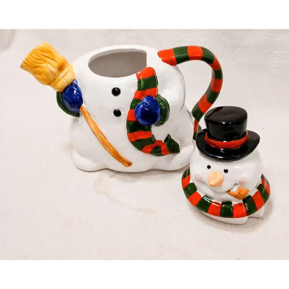 Cooks Club Frosty SNOWMAN TEAPOT Hot Chocolate Server Christmas‎ Holiday Ceramic